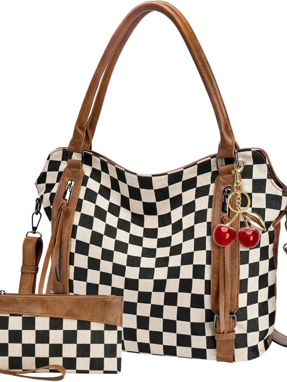 Checkered Crossbody Bag, Brown Checkered Purse, Large Capacity Shoulder Bag, Han